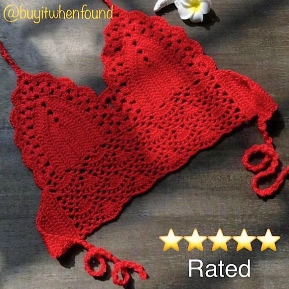 Sexy Crochet Knit Halter Crop Top RED L - Picture 1 of 8